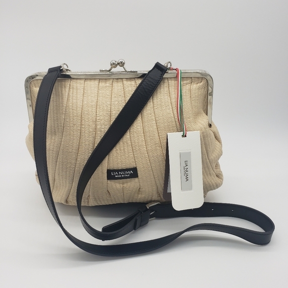 899- Lia Numa Natural Raffia Crossbody Bag Made in Italy NWT - Picture 1 of 10